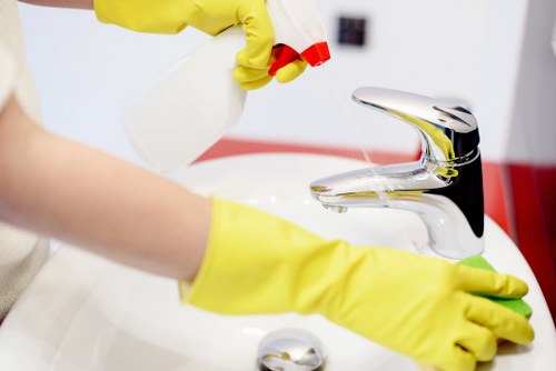 Carpet cleaners maintaining a safe and tidy work area